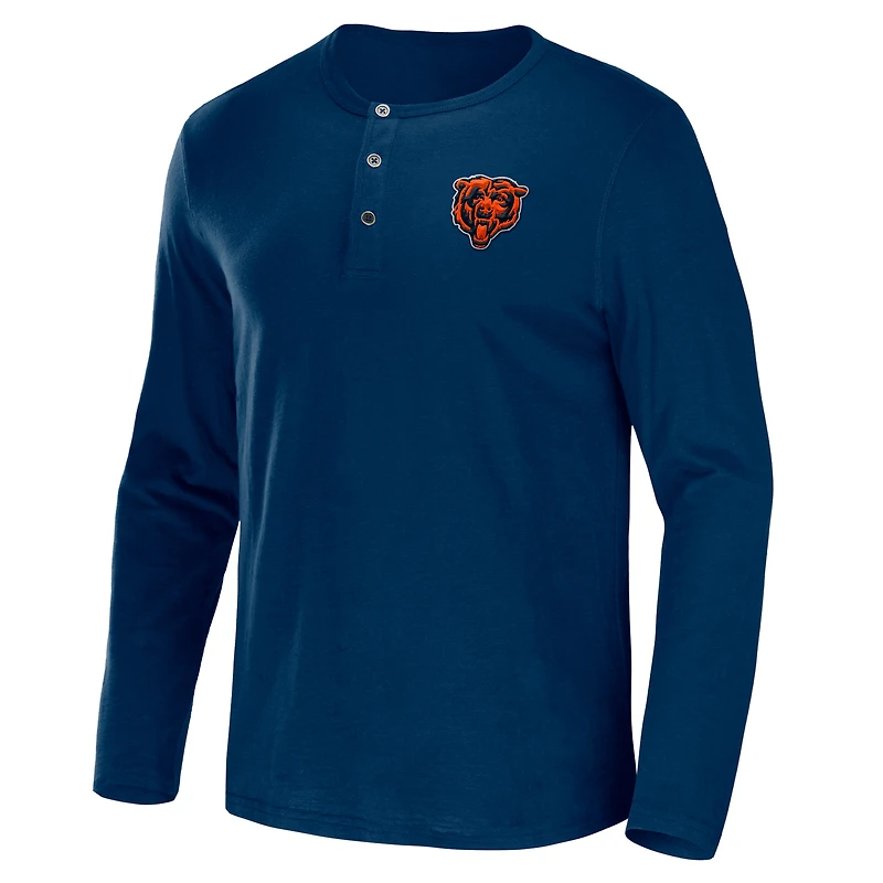 Collection NFL x Darius Rucker pour hommes par Fanatics T-shirt à manches longues Henley en jersey flammé Chicago Bears bleu marine
