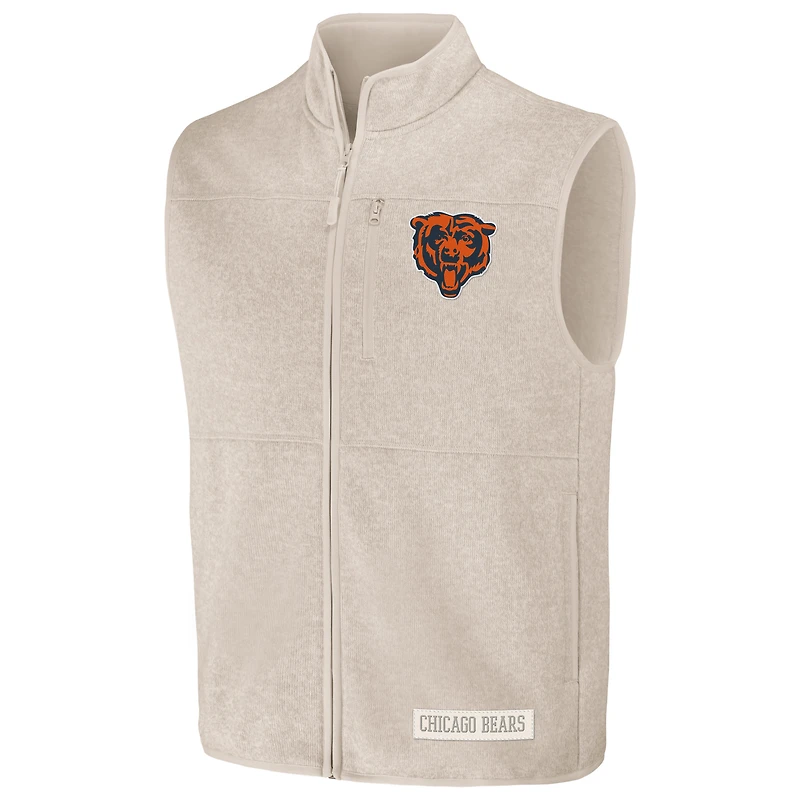 Men's NFL x Darius Rucker Collection by Fanatics  Oatmeal Chicago Bears Full-Zip Sweater Vest