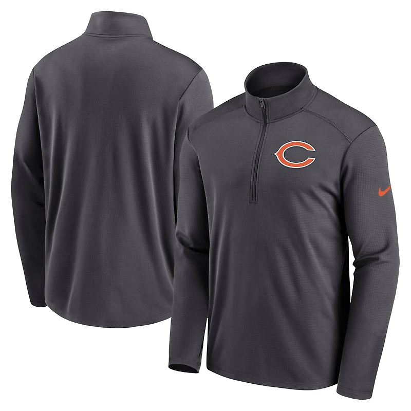 Veste Nike anthracite Chicago Bears Logo Pacer Performance à demi-zip pour homme