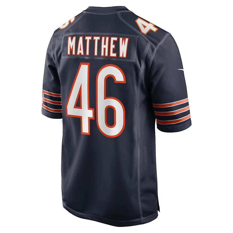 Maillot de match Nike Christian Matthew des Chicago Bears pour homme, bleu marine