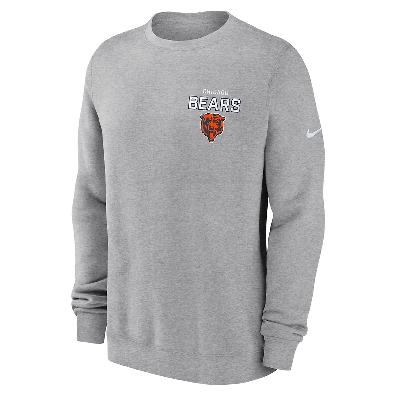 Men's Nike Heather Gray Chicago Bears Primetime Club Fleece Pullover Sweatshirt