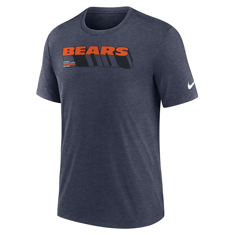 Men's Nike Heather Navy Chicago Bears Long Pass Tri-Blend T-Shirt