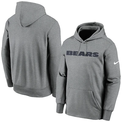 Men's Nike Heathered Charcoal Chicago Bears Wordmark Therma Performance Pullover Hoodie