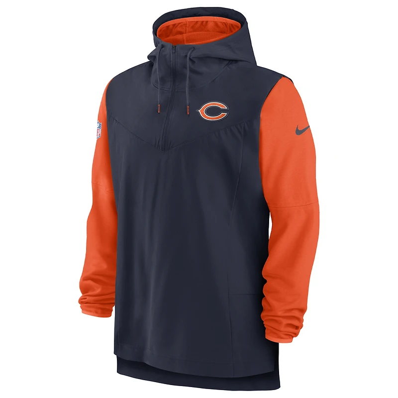 Sweat à capuche zippé pour homme Nike Chicago Bears Sideline Player - Bleu marine/orange