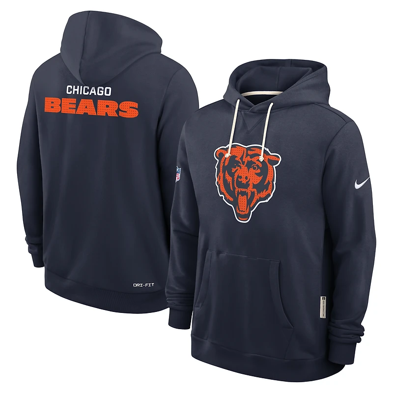 Sweat à capuche Nike bleu marine Chicago Bears 2025 Sideline Standard Issue Club Dri-FIT pour homme