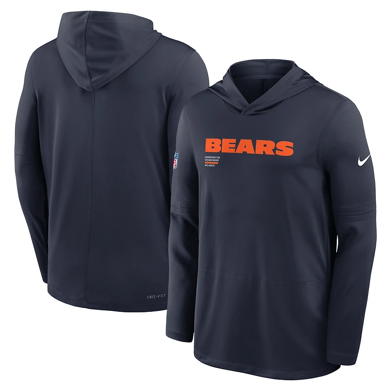Men's Nike Navy Chicago Bears Big & Tall Sideline Dri-FIT Long Sleeve Hoodie T-Shirt