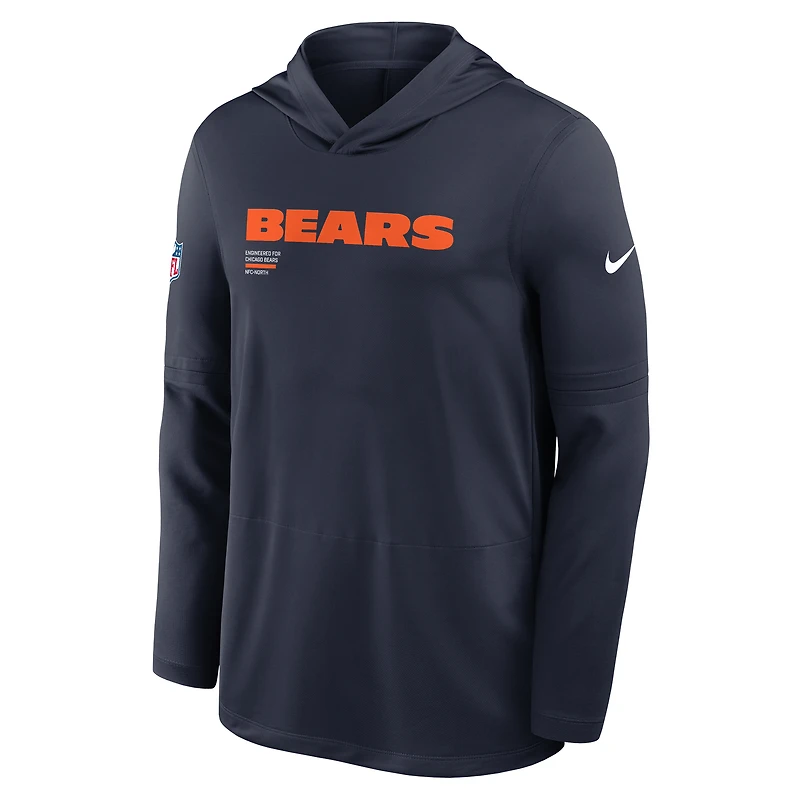 Men's Nike Navy Chicago Bears Big & Tall Sideline Dri-FIT Long Sleeve Hoodie T-Shirt