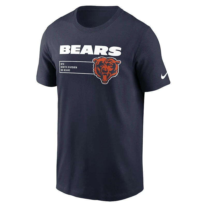 T-shirt essentiel Nike Chicago Bears Division pour homme, bleu marine