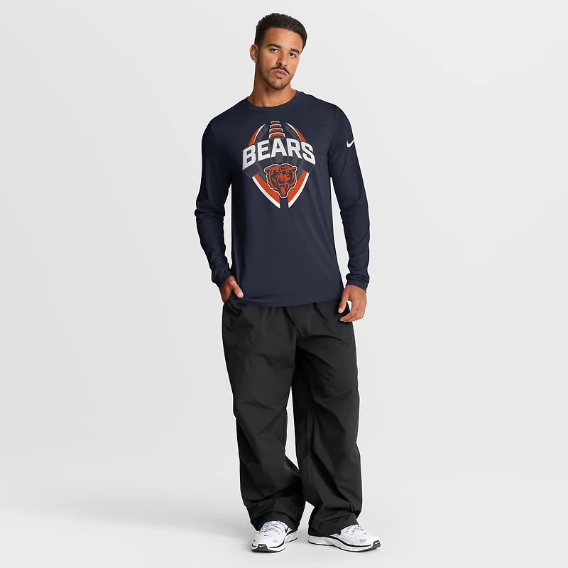 T-shirt Nike bleu marine Chicago Bears Primetime Legend Icon Performance à manches longues pour homme