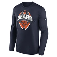 T-shirt Nike bleu marine Chicago Bears Primetime Legend Icon Performance à manches longues pour homme