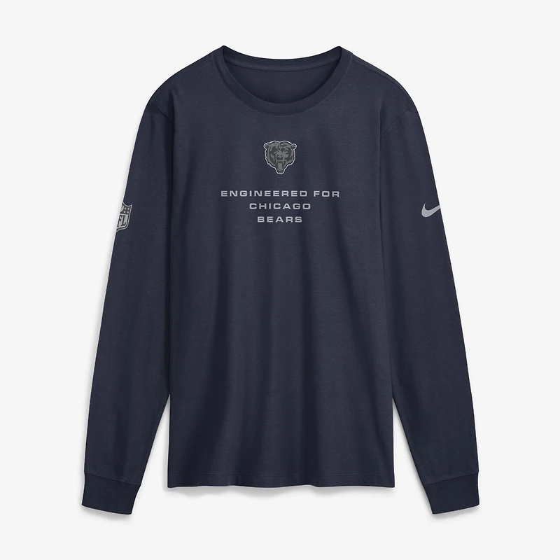 T-shirt à manches longues Nike Chicago Bears Sideline Bold Arch Star Dri-FIT pour homme, bleu marine