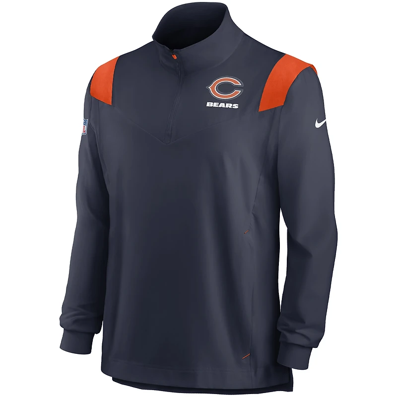 Haut à manches longues avec fermeture Éclair quart de finale Nike Chicago Bears Sideline Coach Chevron Lockup pour homme - Bleu marine