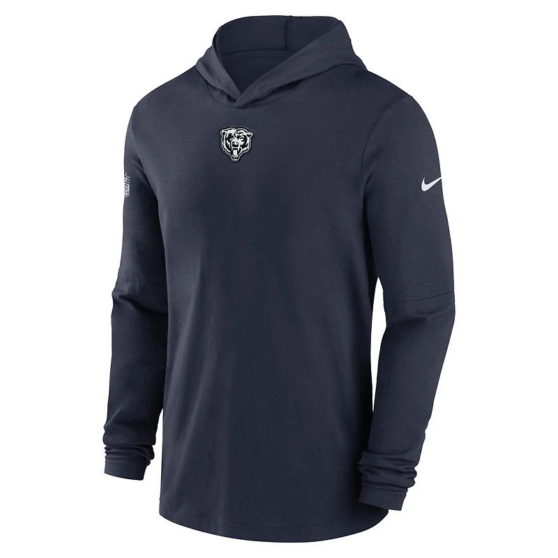 T-shirt à capuche manches longues Nike Chicago Bears Sideline Performance pour homme, bleu marine