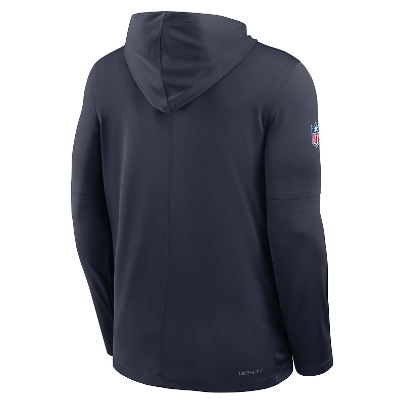 Men's Nike Navy Chicago Bears Sideline Pure Fury Dri-FIT Long Sleeve Hoodie T-Shirt