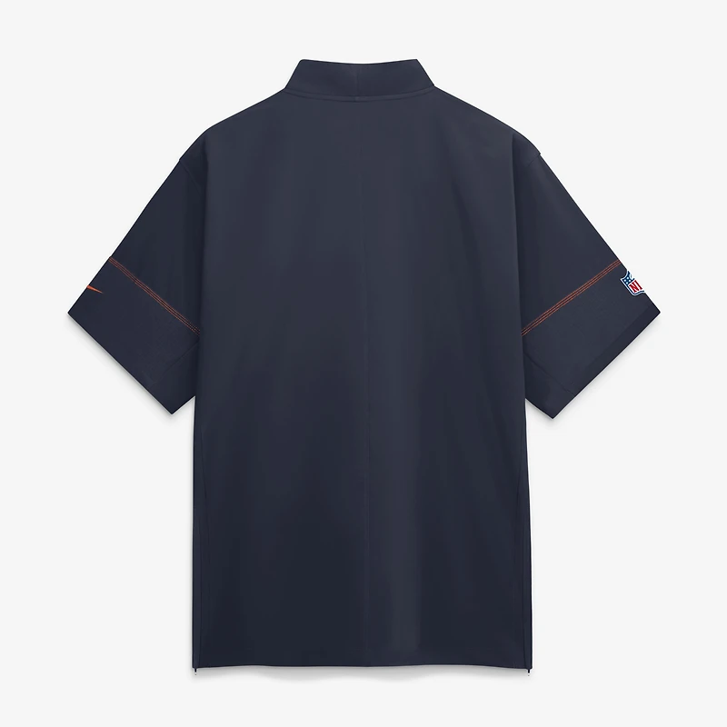 Veste d'entraîneur Nike Chicago Bears Sideline bleu marine pour homme, manches courtes et fermeture éclair au quart