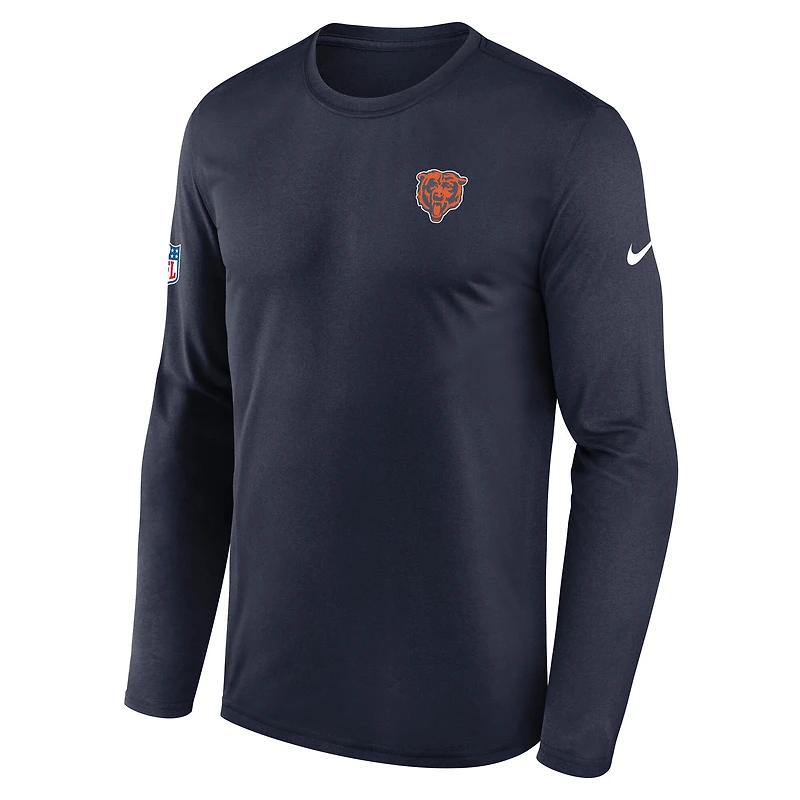 Men's Nike Navy Chicago Bears Sideline Small Logo Legend Dri-FIT Long Sleeve T-Shirt