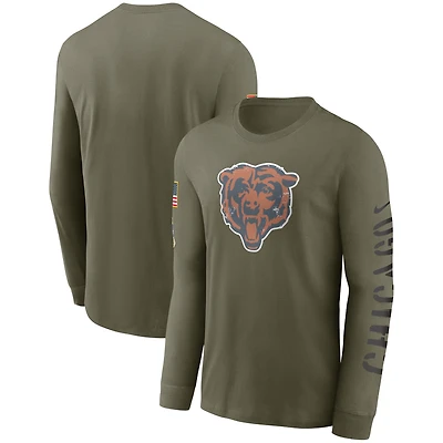 Nike Olive Chicago Bears 2022 Salute To Service - T-shirt à manches longues avec logo de l'équipe pour homme