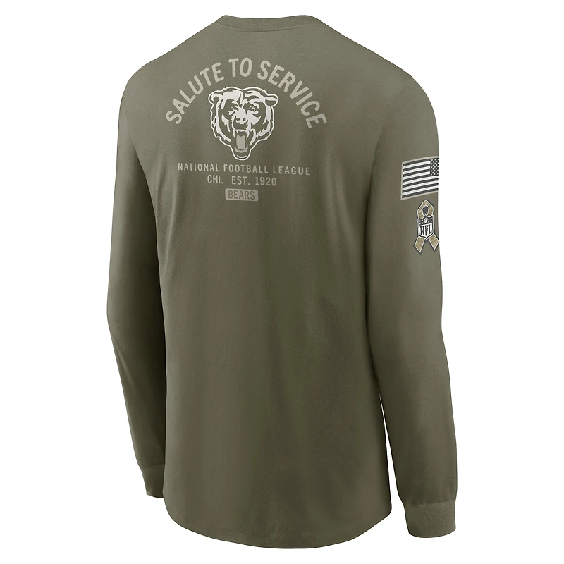 T-shirt Nike olive à manches longues pour homme Chicago Bears 2025 Salute to Service Sideline