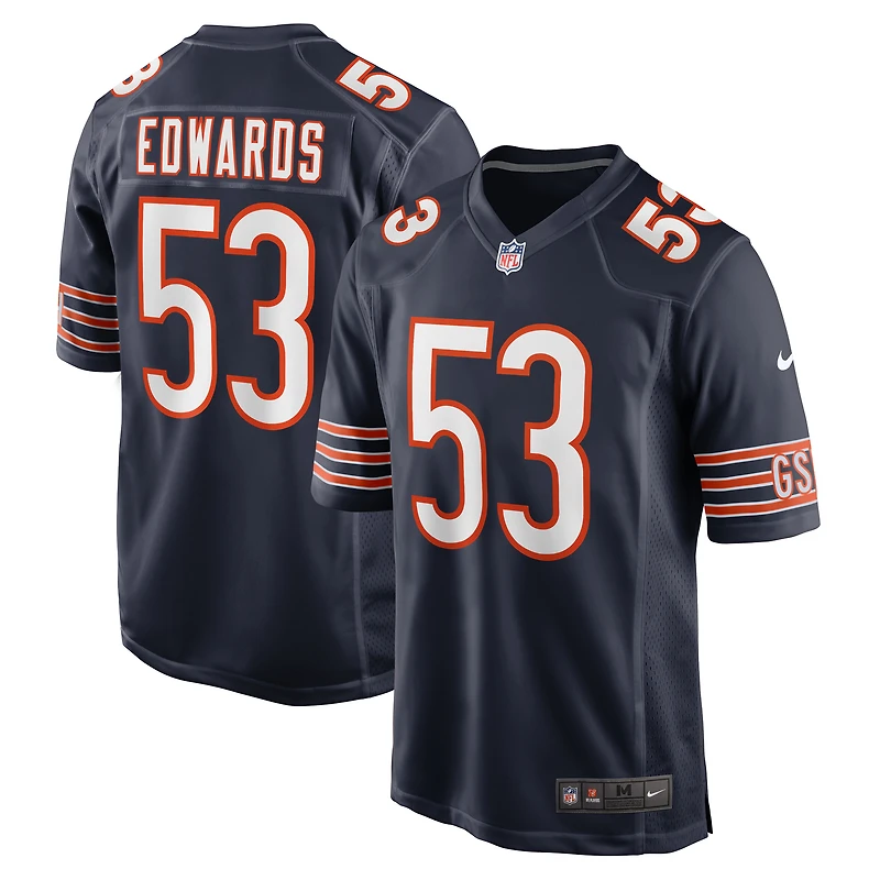 Maillot de joueur match Nike TJ Edwards pour hommes, bleu marine, Chicago Bears