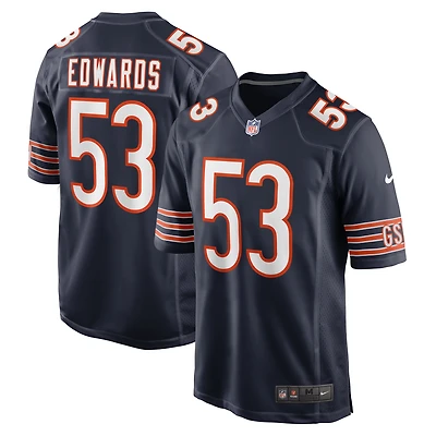 Maillot de joueur match Nike TJ Edwards pour hommes, bleu marine, Chicago Bears
