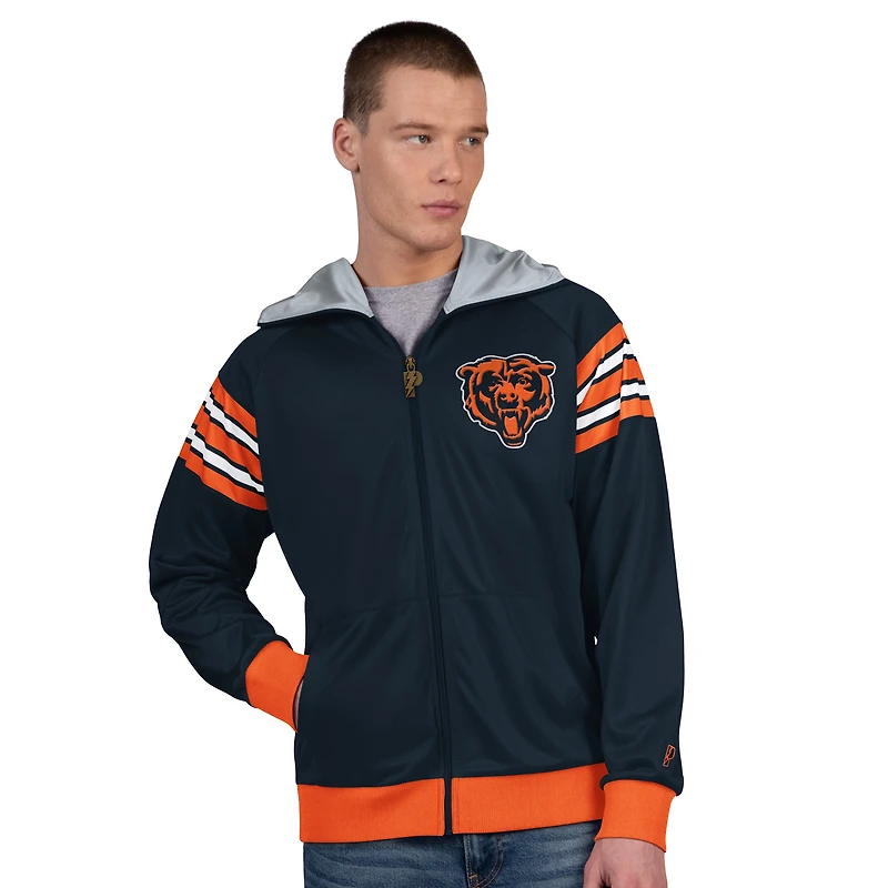 Veste de survêtement à capuche entièrement zippée Pro Player bleu marine/orange pour homme des Chicago Bears