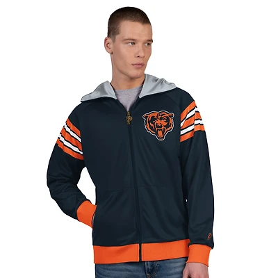 Veste de survêtement à capuche entièrement zippée Pro Player bleu marine/orange pour homme des Chicago Bears
