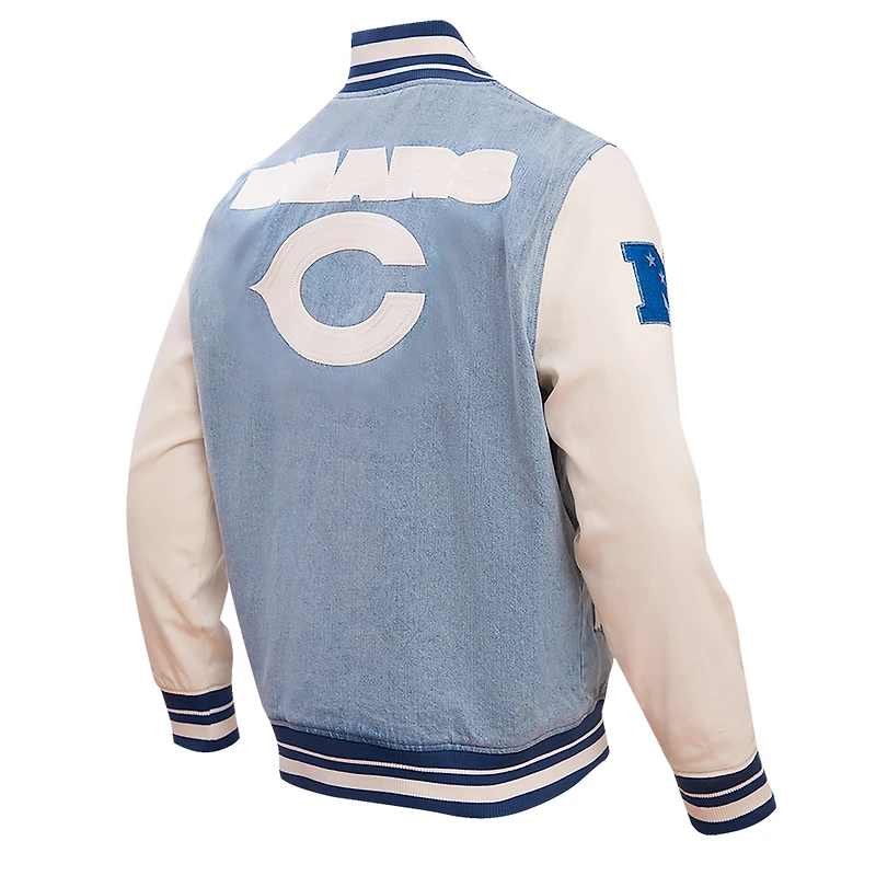 Veste universitaire à bouton-pression Pro Standard Denim Chicago Bears Varsity Blues pour hommes