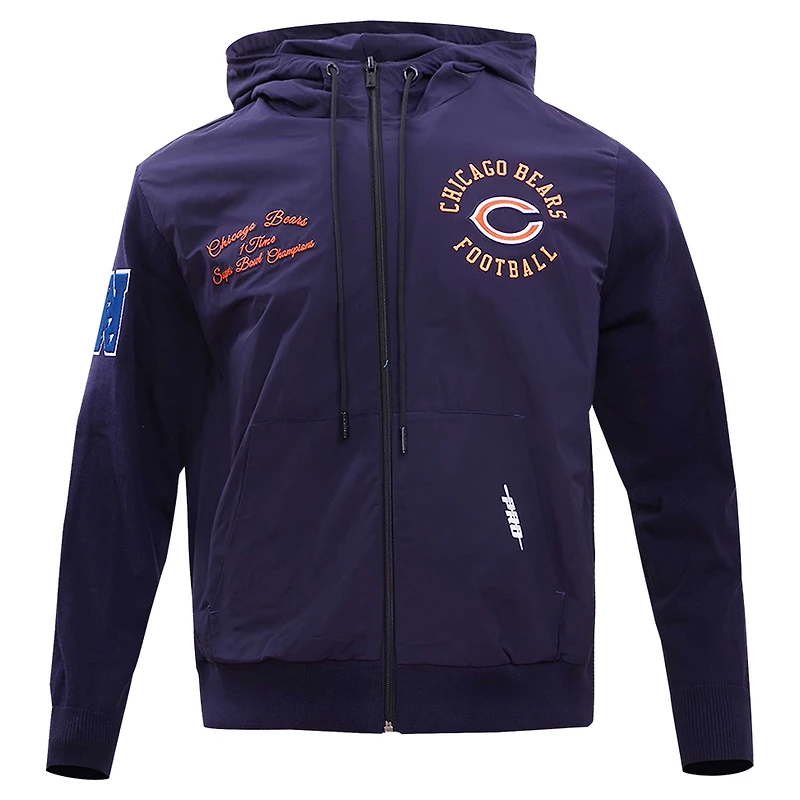 Men's Pro Standard Navy Chicago Bears Hybrid Woven Full-Zip Hoodie