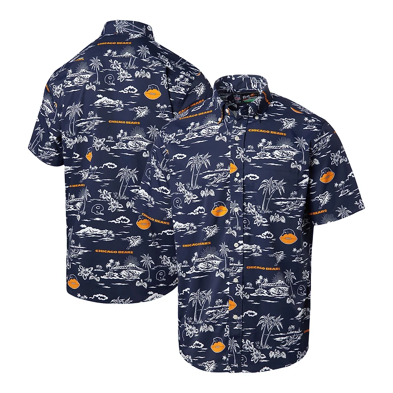 Chemise boutonnée pour homme Reyn Spooner bleu marine Chicago Bears à imprimé Kekai rétro