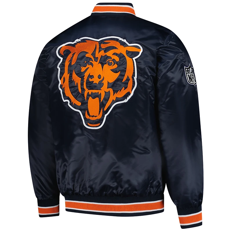 Men's Starter Navy/Orange Chicago Bears Satin Varsity Full-Snap Reversible Jacket