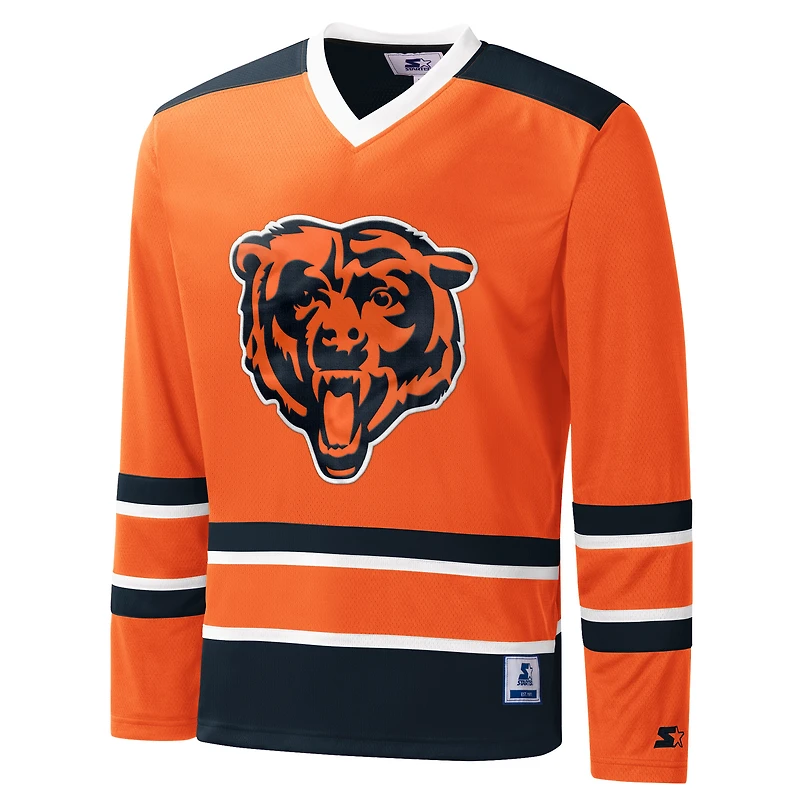 T-shirt à manches longues et col en V carreaux Chicago Bears Starter orange pour homme