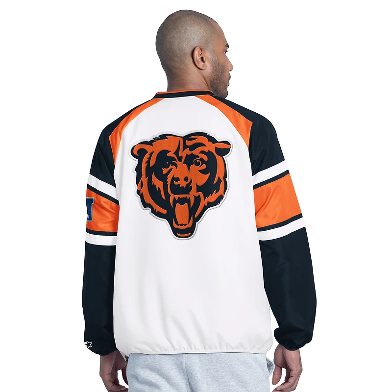 Men's Starter White Chicago Bears Infield Play Raglan V-Neck Pullover Jacket