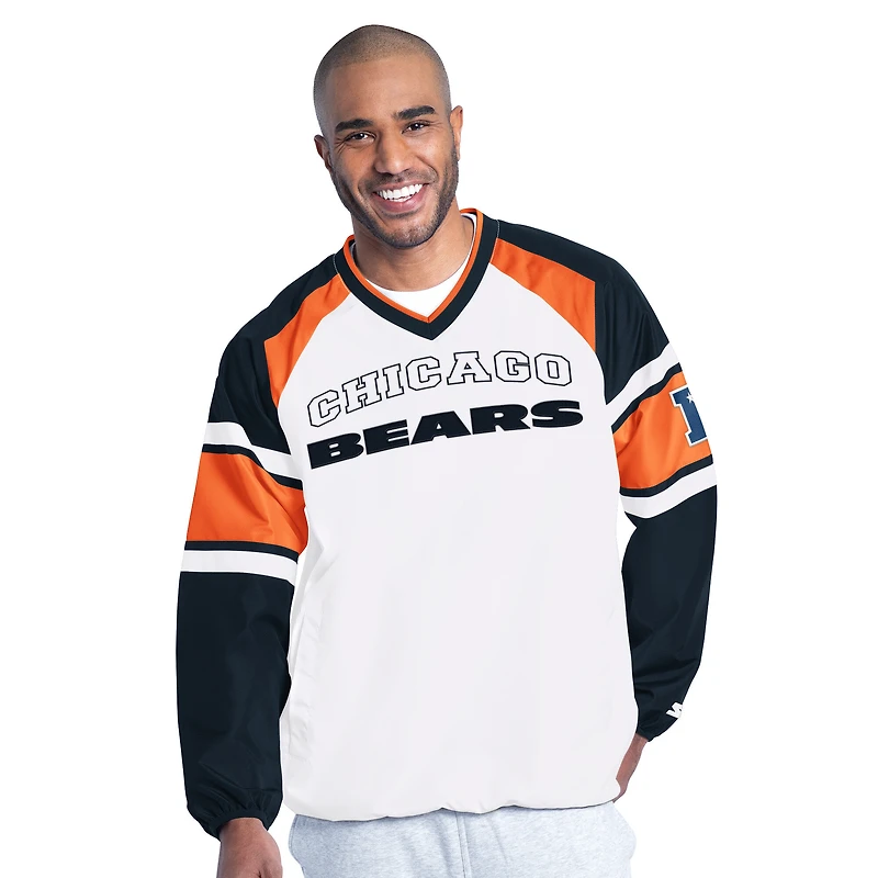 Men's Starter White Chicago Bears Infield Play Raglan V-Neck Pullover Jacket