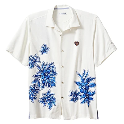 Chemise boutonnée Tommy Bahama crème Chicago Bears Hibiscus Camp pour homme