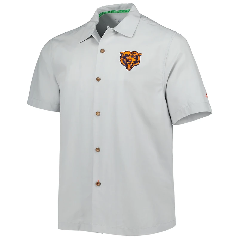 Chemise boutonnée pour homme Tommy Bahama Gray Chicago Bears Coconut Point Frondly Fan Camp IslandZone