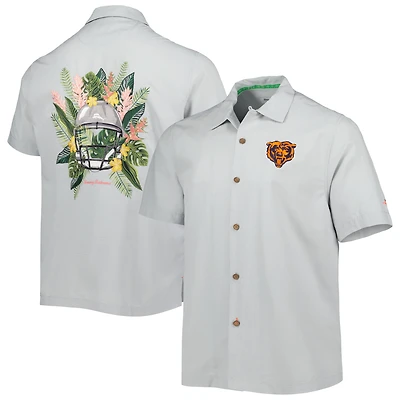 Chemise boutonnée pour homme Tommy Bahama Gray Chicago Bears Coconut Point Frondly Fan Camp IslandZone