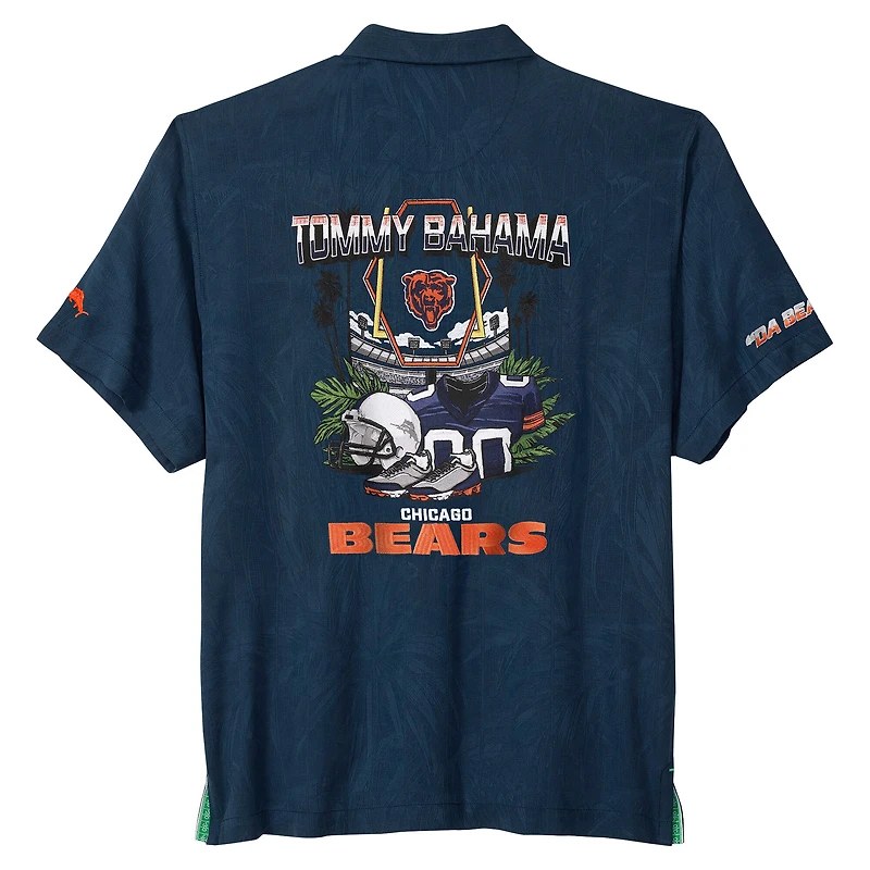 Chemise boutonnée Tommy Bahama bleu marine Chicago Bears Endzone Paradise COOLMAX pour homme