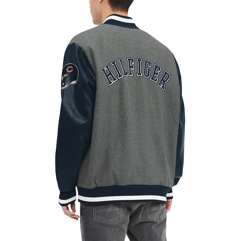 Veste universitaire entièrement zippée Tommy Hilfiger gris chiné/marine Chicago Bears Gunner pour hommes