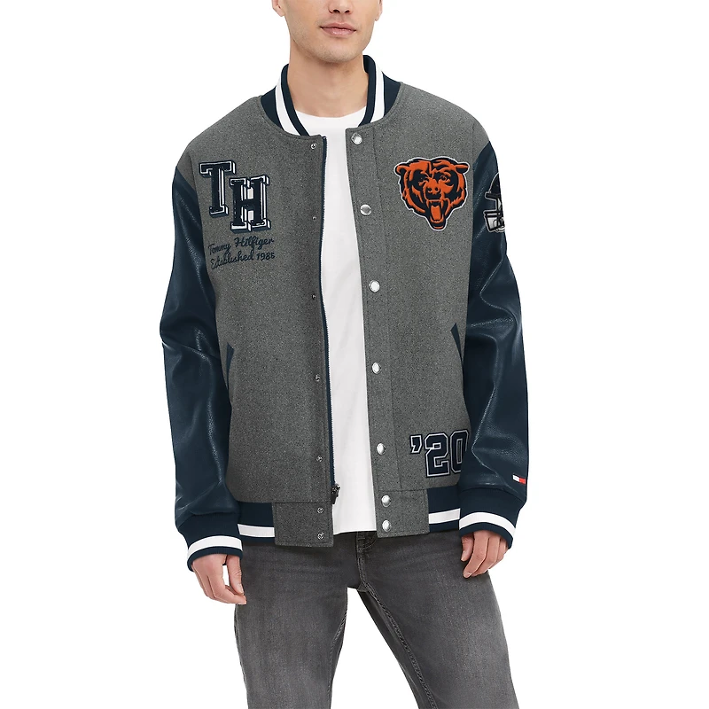 Men's Tommy Hilfiger Heather Gray/Navy Chicago Bears Gunner Full-Zip Varsity Jacket