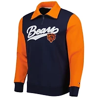 Men's Tommy Hilfiger Navy/Orange Chicago Bears Aiden Quarter-Zip Sweatshirt