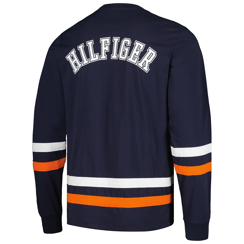 T-shirt à manches longues Tommy Hilfiger pour hommes Chicago Bears Nolan bleu marine/orange