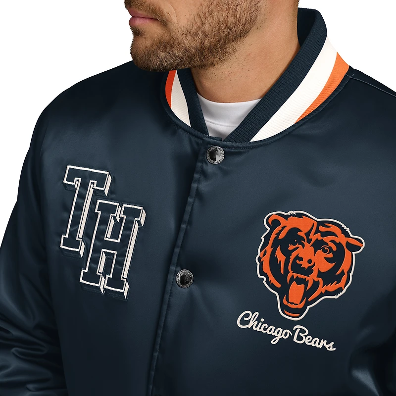 Veste en satin à boutons-pression Dante bleu marine pour homme Tommy Hilfiger Chicago Bears