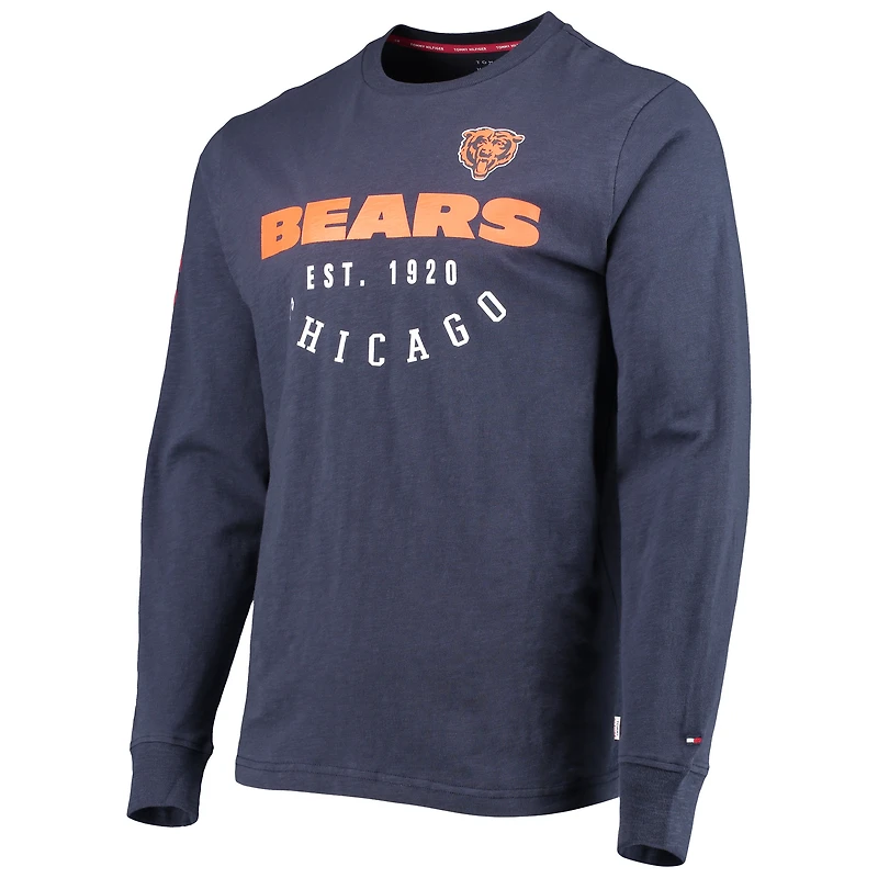 T-shirt à manches longues Tommy Hilfiger pour homme bleu marine Chicago Bears Peter