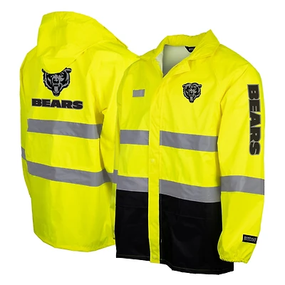 Veste de sécurité imperméable à capuche entièrement zippée jaune Chicago Bears pour homme