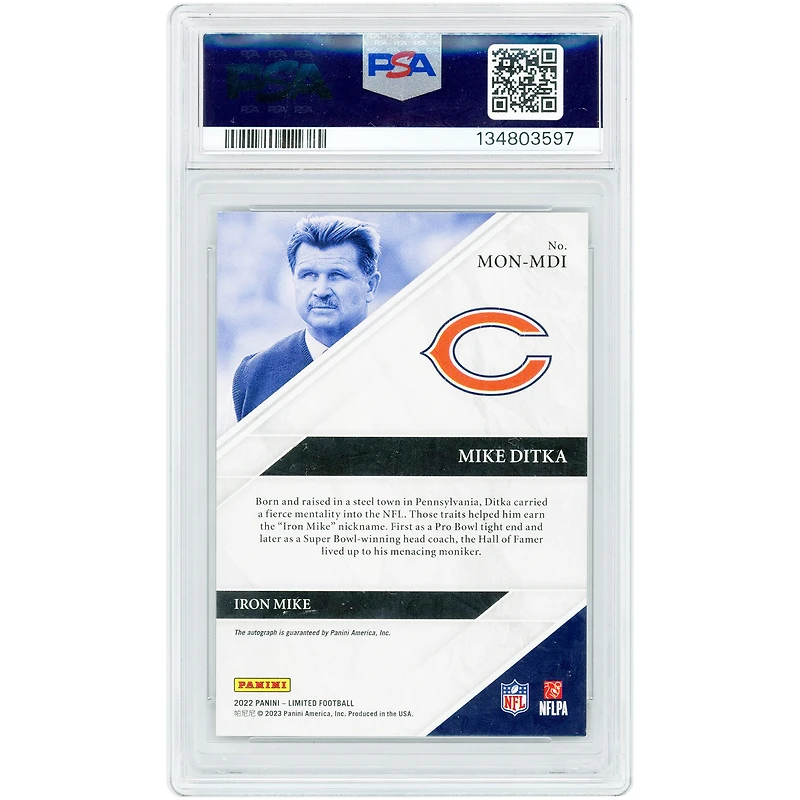 Mike Ditka Chicago Bears Autographed 2022 Panini Limited Platinum Limited Monikers #MON-MDI #1/1 PSA Authenticated 8 Card