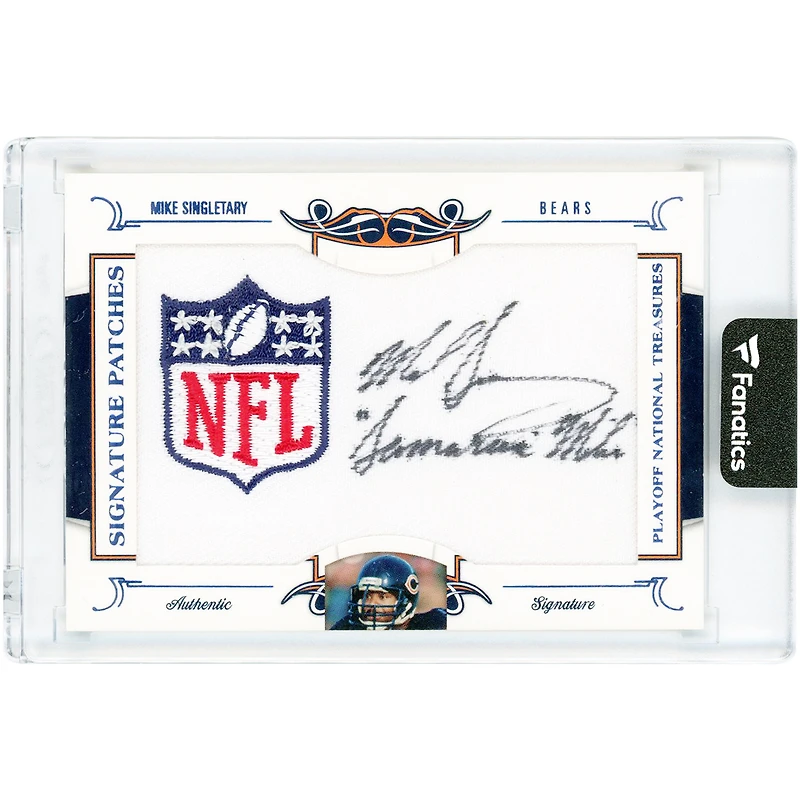 Carte autographiée de Mike Singletary (Chicago Bears) des séries éliminatoires de 2008, collection National Treasures, avec écussons signature, logo NFL et inscription « Samurai Mike ». Numéro 81, numéro 2/5.