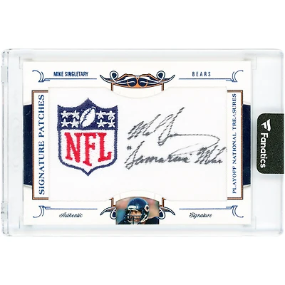 Carte autographiée de Mike Singletary (Chicago Bears) des séries éliminatoires de 2008, collection National Treasures, avec écussons signature, logo NFL et inscription « Samurai Mike ». Numéro 81, numéro 2/5.