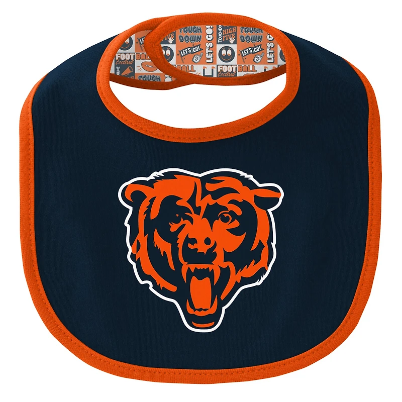 Ensemble body, bavoir et bonnet en tricot pour nouveau-né bébé Chicago Bears Dynamic Duo