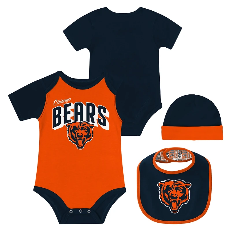 Ensemble body, bavoir et bonnet en tricot pour nouveau-né bébé Chicago Bears Dynamic Duo