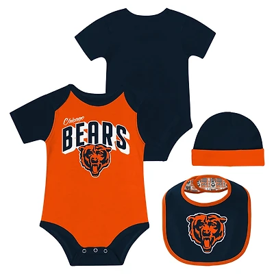 Ensemble body, bavoir et bonnet en tricot pour nouveau-né bébé Chicago Bears Dynamic Duo